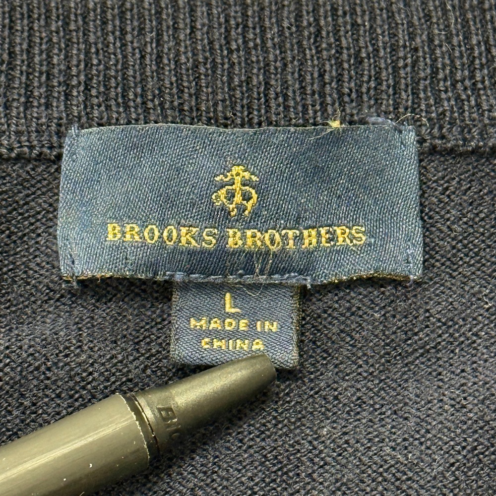 Brooks Brothers Mens Merino Wool Patchwork Crewneck Sweater Navy Grey Large - Picture 3 of 9